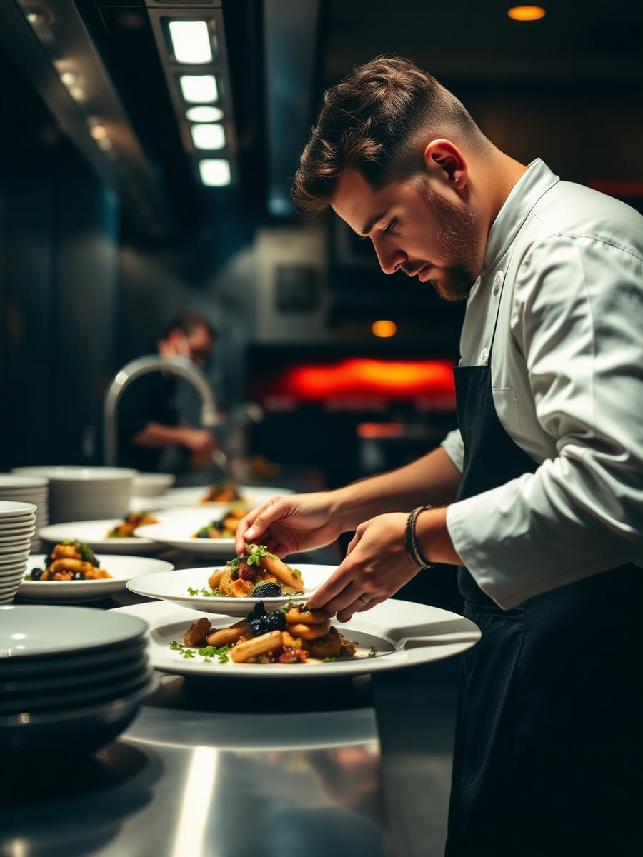Küchenchef beim Anrichten
